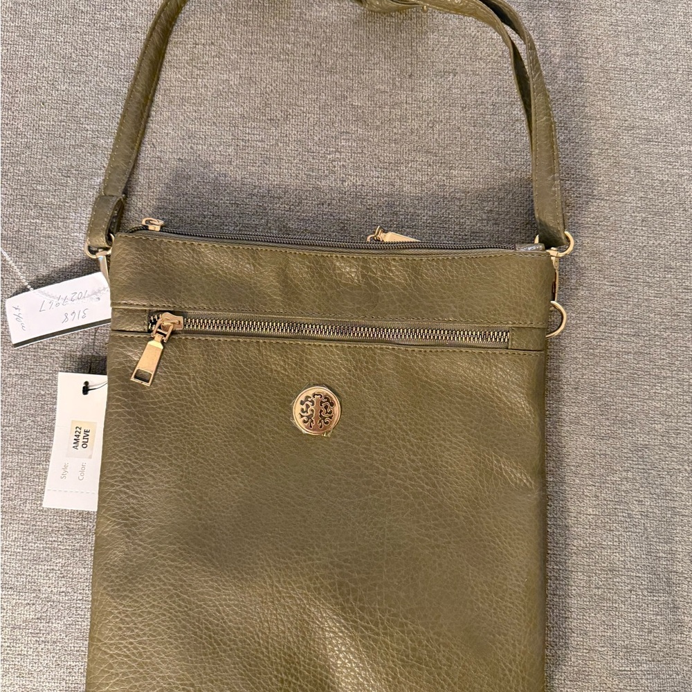 Elegant Olive Crossbody Bag with Gold Accents